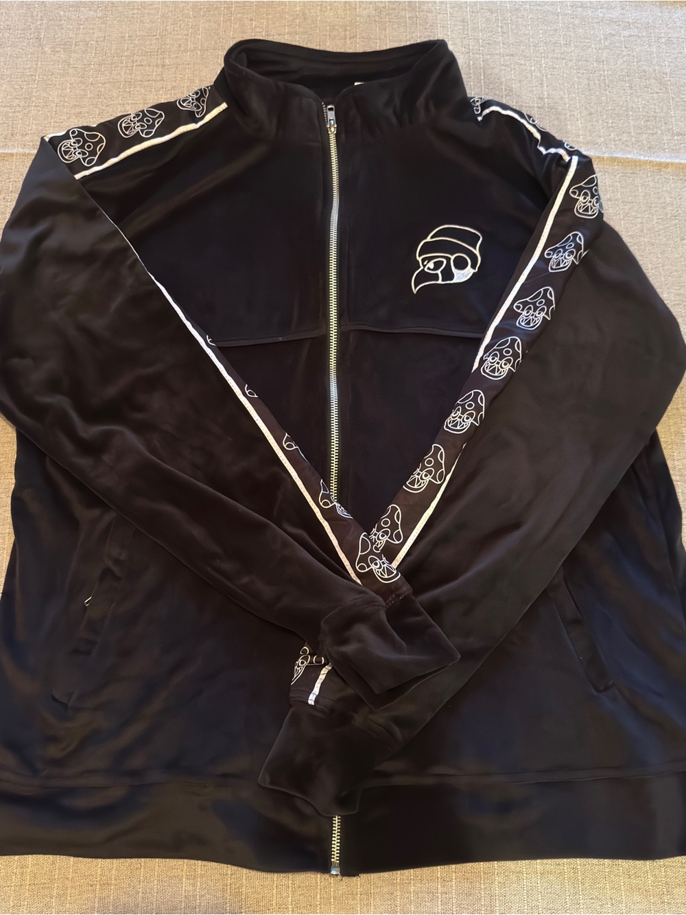 Plague Blvd Lil Darkie Cubensis Jacket Men’s L Black Velour Full Zip Mushroom